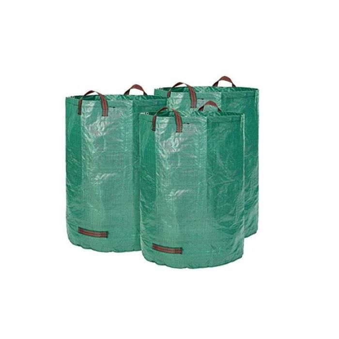 Sacs de déchets de jardin stables en polypropylène extrêmement robuste 3 sacs de jardin Premium XXL Sacs à feuilles autoportants et pliants par GloryTec PP 150gsm Sac de jardin 3 x 300 litres 