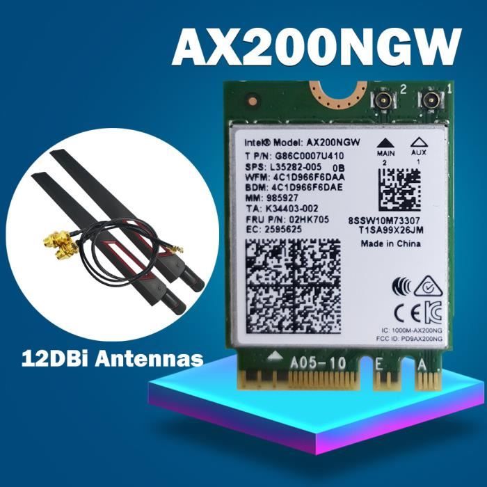 Ax200ngw - Carte réseau Wi Fi 6 Intel AX200 802.11AX, 3000-5Ghz, 5.2 mb