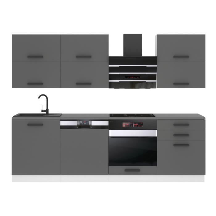 Belini Cuisine Equipee Complete MADISON Muebles de Cuisine Complets - 240 cm.  Avec Plan de Travail argent mat