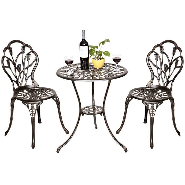 Costway Table De Jardin Et 2 Chaises En Aluminium Ensemble Bistrot