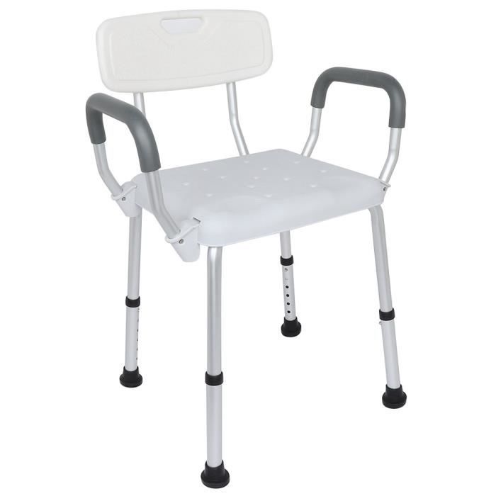 Modundry Chaise de Douche Hauteur Réglable 38.5 à 51 cm avec Dossier Amovible, Tabouret de Douche Antidérapant pour Personnes Âgées, Siège de Douche Salle de Bain en Aluminium Charge Max. 150kg Blanc