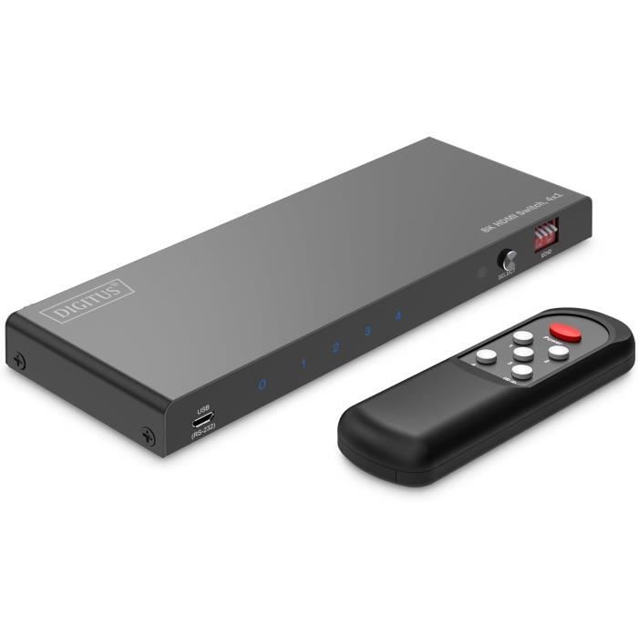 Commutateur HDMI 4x1 - DIGITUS - DS-55335 - 8K60Hz - HDCP 2.3 - Télécommande