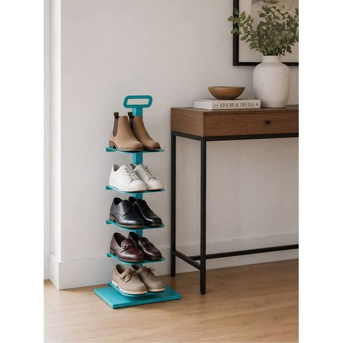 Étagère à chaussures étroite TIDY range-chaussures métallique vertical pour 5 paires DON HIERRO. Turquoise Étagère à chaussures étroite TIDY range-chaussures métallique vertical pour 5 paires DON HIERRO. Turquoise