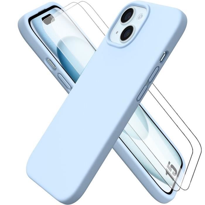 Evetane Coque iPhone 11 Silicone liquide Bleu Marine + 2 Vitres en