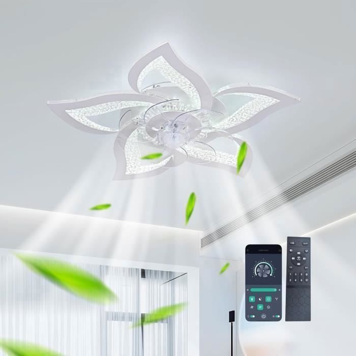 Ventilateur de plafond moderne GANEED avec lampe LED dimmable et télécommande - Fleur encastrée - 6 vitesses - Ganeed
