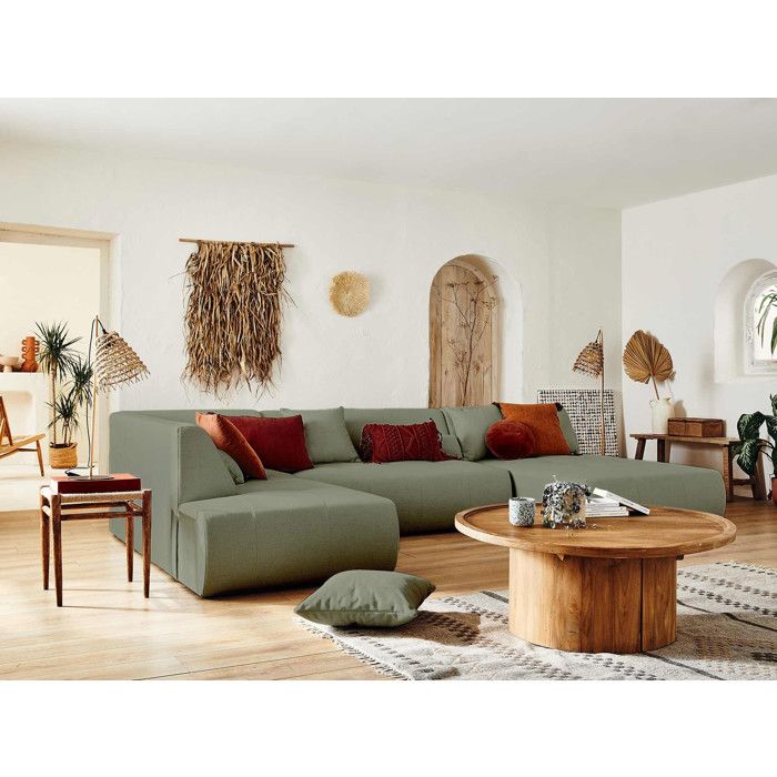 Lisa Design - Onyx - canap&eacute; modulable panoramique d'angle Gauche 7 Places - en Tissu - Vert Sauge