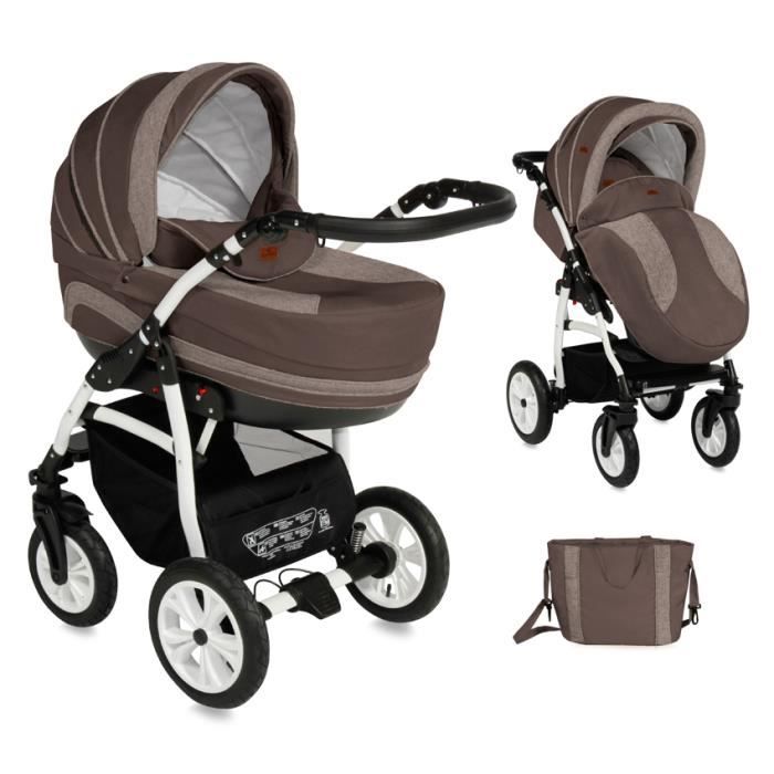 Poussette combin e 2 en 1 KARA roues gonflables Marron