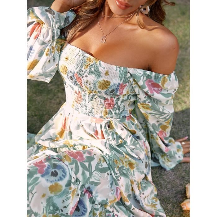 Combinaison Pyjama Femme été - Manches Longues, Col Carré Imprimé Floral | Matière Douce Polyester | Style Y2K Chic