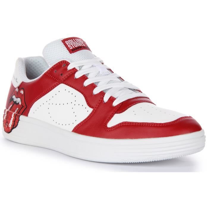 Baskets synthetiques a lacets pour hommes SKECHERS Palmilla RS Marquee Rouge blanc Logo Rolling Stones Rouge blanc Cdiscount Chaussures