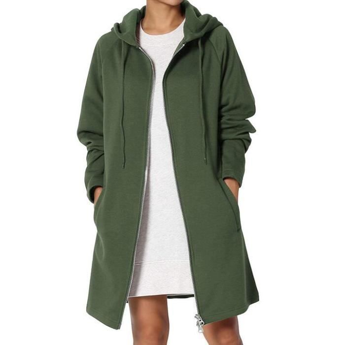 JINDING Homme Femme Coupe-vent Zippé Épais Hoodie Zip Up Manche Longue Veste Manteau Vert