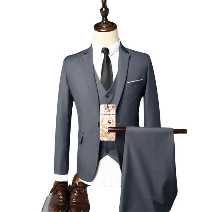 (veste+gilet +pantalon)costume homme marque luxe manteau homme blazer hommes panta-lon de pour homme blouson pm119 gris