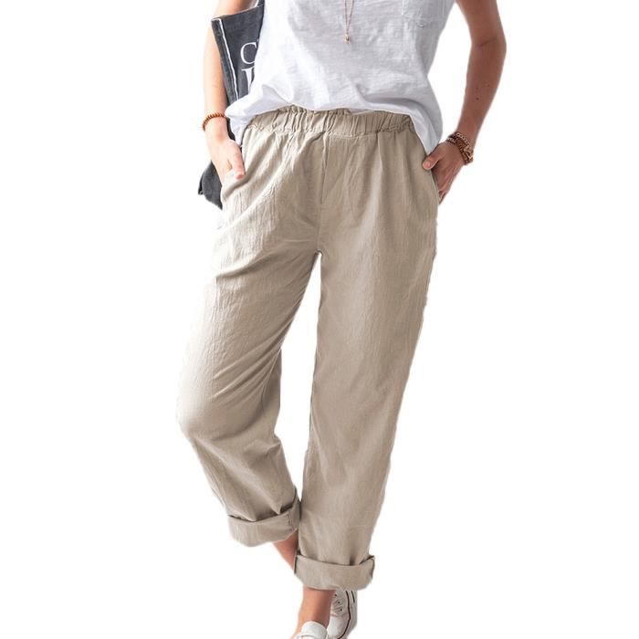 Femme Pantalon Lin Carotte Casual Taille Elastique Pantalon Chino Ample Ete Carotte Loose Casual Pantalons Loisirs Kaki Kaki Cdiscount Pret a Porter