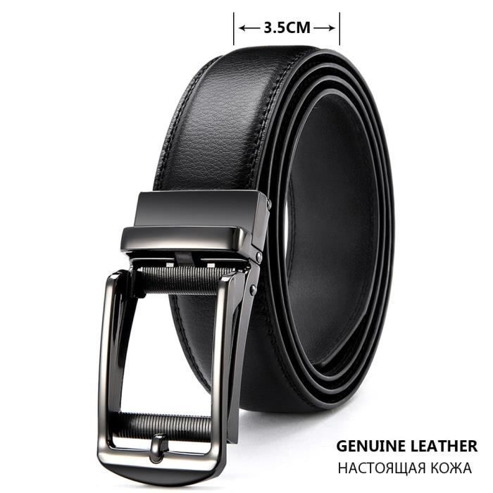 Ceinture à Cliquet DOOPAI Pour Hommes - Cuir Véritable, Réglable Sans Trou, Boucle Métal, 115-150cm