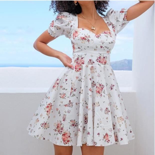 KJEHOME Robe Femme Mode taille haute dos ouvert fleuri jolie robe