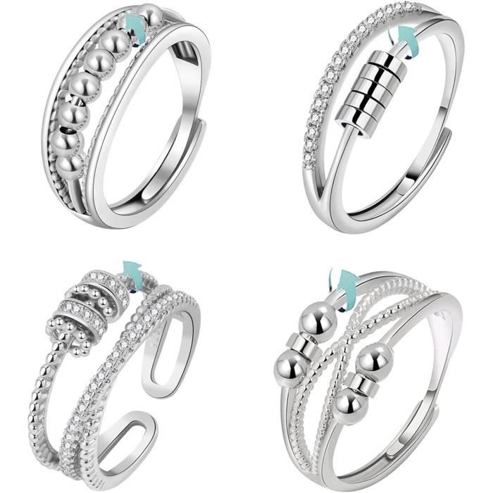 4pcs Bague Anti Stress Femme Argent,Bague Anxiété Rotative, Bague Ouverts  Reglables,Anneaux Anti Stress Relaxation Femme Fille Homme Mix 4 colors -  Achat / Vente bague - anneau 4pcs Bague Anti Stress Femm Argent 