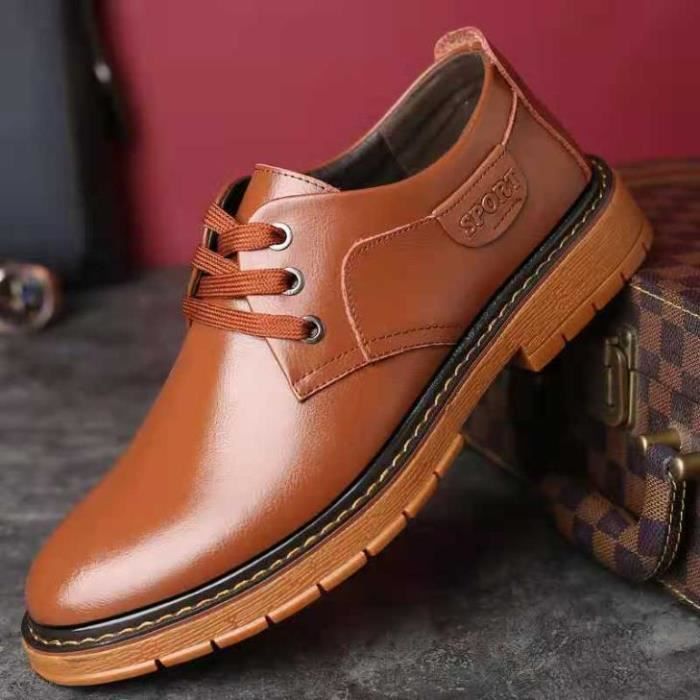 Derby Chaussure Chic Homme Marron Blanche Polyur thane