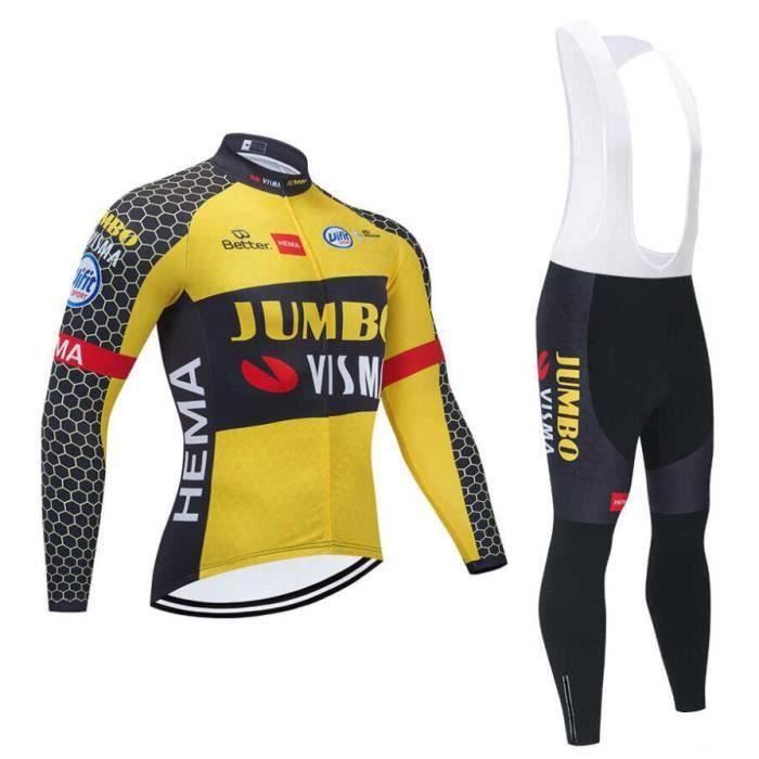 Maillot de Cyclisme Manches Longue Homme Pantalon A Bretelle Velo Route GEL Ensemble de Vetement de Cycliste Pro Cdiscount Sport