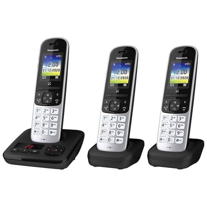 Panasonic Téléphone sans fil - KX-TGH723GS - Noir - 2 combinés - Répondeur intégré