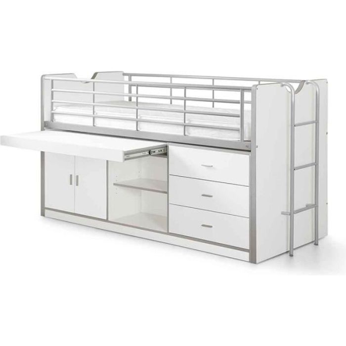 lit combiné enfant - paris prix - bonny - blanc - avec bureau et rangement - 90x200cm