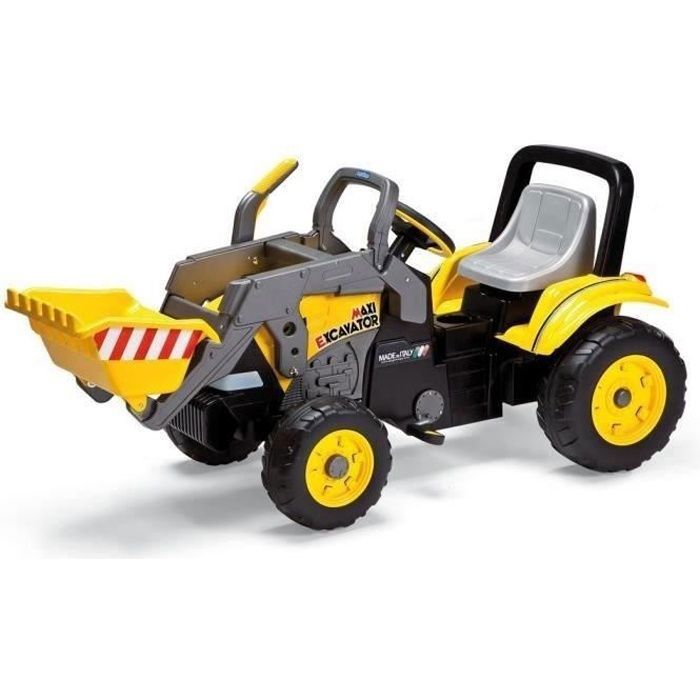 Tracteur à pédales Maxi Excavatrice - PEG PEREGO - Jaune - Siège réglable - Godet avant - Klaxon