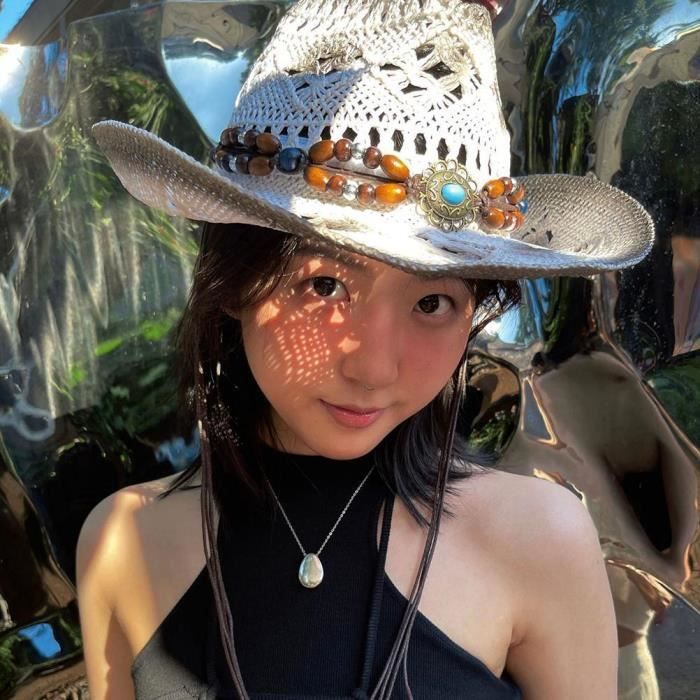 Chapeau De Cowboy En Paille - Bord Large 7cm - Taille 56-58cm - Style Western