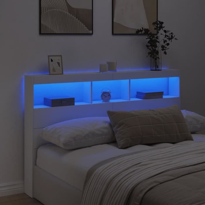 Armoire Tête De Lit Avec LED RGB - 140x17x102 Cm - Bois Et Lumières LED Modulables