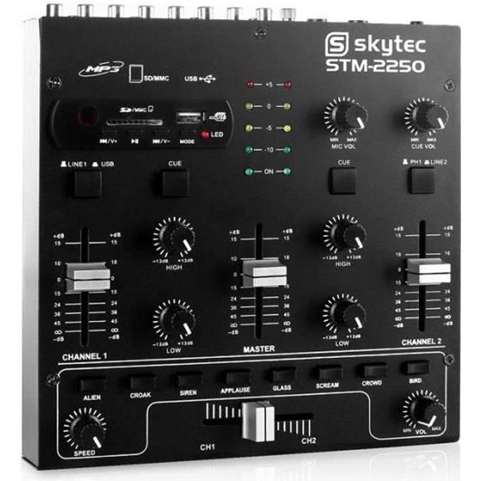 SkyTec STM-2250 - Table de Mixage 4 canaux, lecteur MP3, USB/SD, entrée RCA