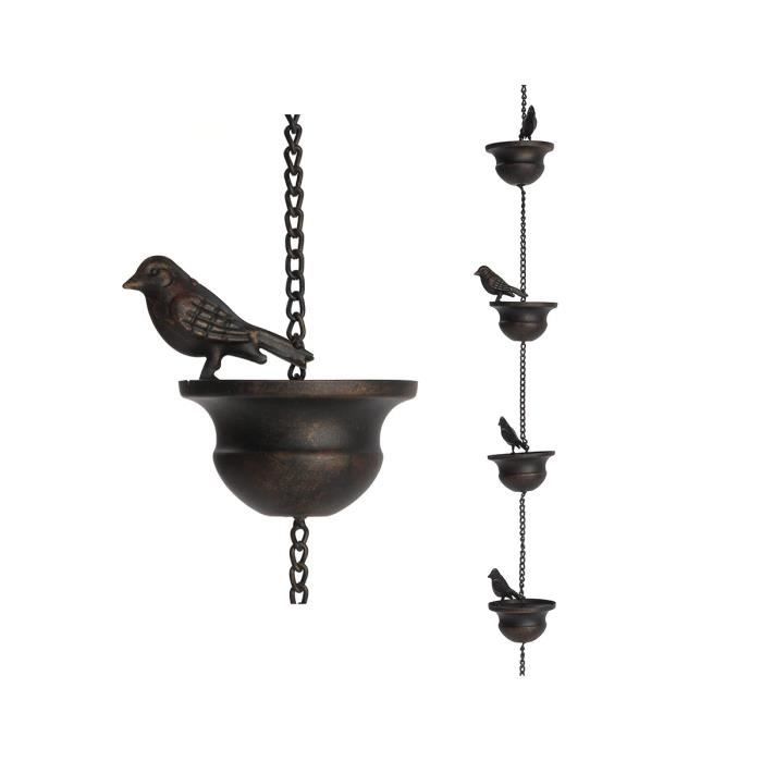 Chaîne Attrape-pluie Décorative - Oiseaux Métal Antique - 100cm - Pour Gouttière Et Jardin