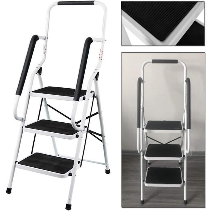 Escabeau Pliable 5 Marches Avec Rampe De Sécurité - Charge 150 Kg, Antidérapant, Acier Durable 152 X 87 X 39 Cm