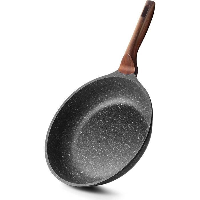 Poêle antiadhésive de 24 cm, poêles en pierre, revêtement en granit, poêles  à induction omelettes. (gris, 24cm)