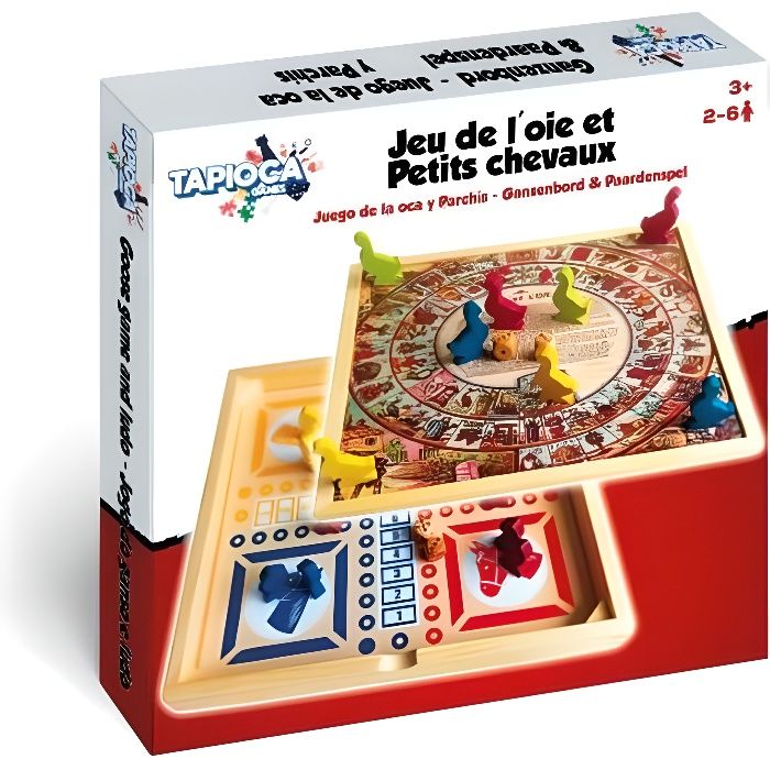 Tapioca Games - Coffret bois jeu de l'oie + jeu de petits chevaux