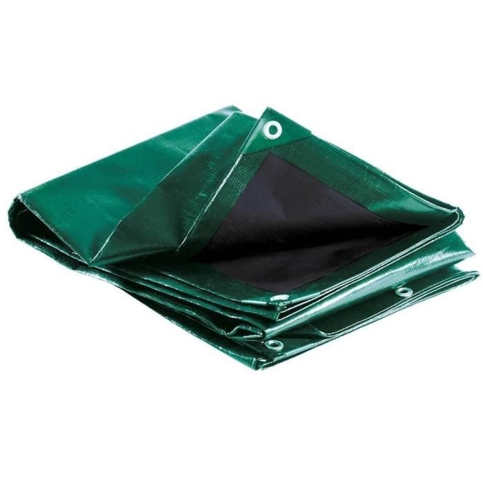 Bâche épaisse ultra résistante - TERRE JARDIN - 8 x 12 - 240 g/m² - Vert et noir