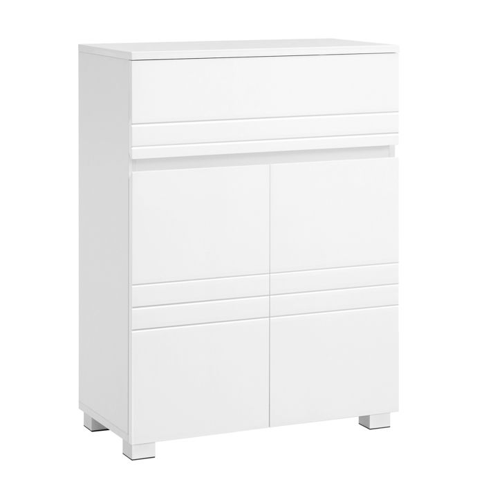 VASAGLE Meuble de Salle de Bain sur Pied avec tiroir Armoire à Double Porte étagère réglable 60 x 30 x 80 cm Blanc