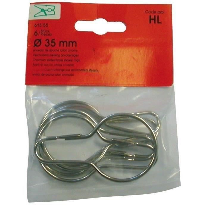 Lot de 6 anneaux de douche nickelé - D: 35 mm