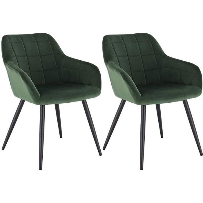 WOLTU 2 x Chaises de salle à manger siège bien rembourré en velours Chaise de cuisine pieds en métal Vert Foncé WOLTU 2 x Chaises de salle à manger siège bien rembourré en velours Chaise de cuisine pieds en métal Vert Foncé