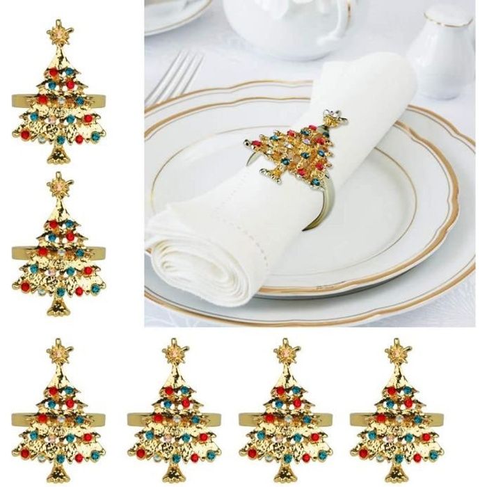 Lot De 6 Ronds De Serviette Noël Renne Doré – Porte-Serviettes Festif Pour Table De Fêtes, Mariage, Thanksgiving