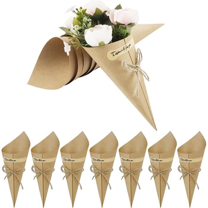 SacJkt Cônes de confettis de mariage, cônes en papier kraft vintage avec autocollants en corde de chanvre, 50 pièces de papier kraft rustique bricolage pour mariage (15 x 15 cm SacJkt Cônes de confettis de mariage, cônes en papier kraft vintage avec autocollants en corde de chanvre, 50 pièces de papier kraft rustique bricolage pour mariage (15 x 15 cm