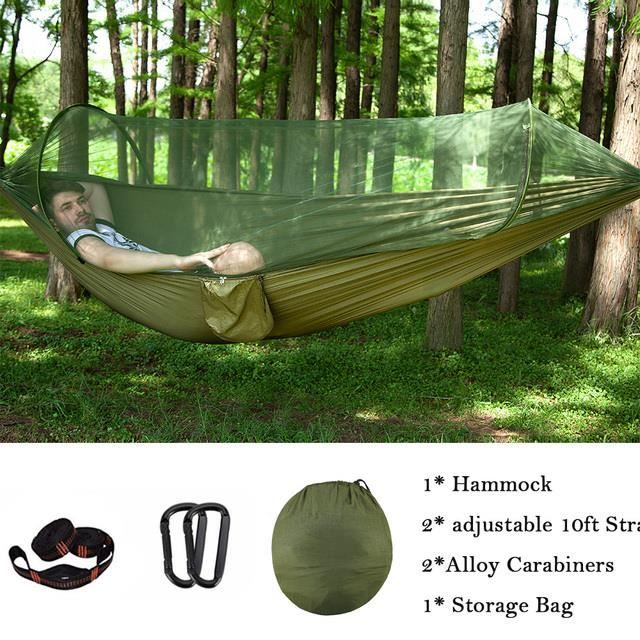 Drfeify Hamac De Camping Lit Suspendu Double Hamac De Voyage Portable Avec Moustiquaire Vert