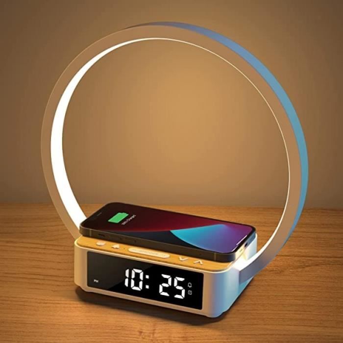 Lampe de Chevet - LED - Blanc - 3 Niveaux de Luminosité - Chargeur Sans Fil - Tactile Sensible