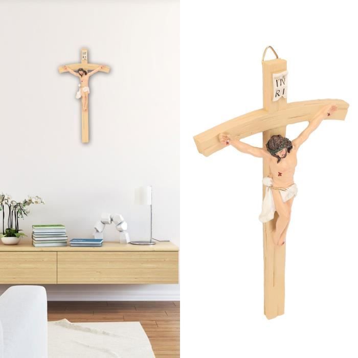 Croix En Bois Avec Statue De Jésus Christ Crucifix – Décoration Religieuse Et Ornement Collection