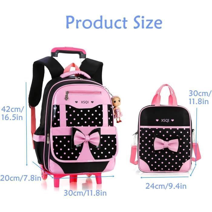 Sac Dos Roulettes pour Filles Cartable Roulettes avec Sac Main