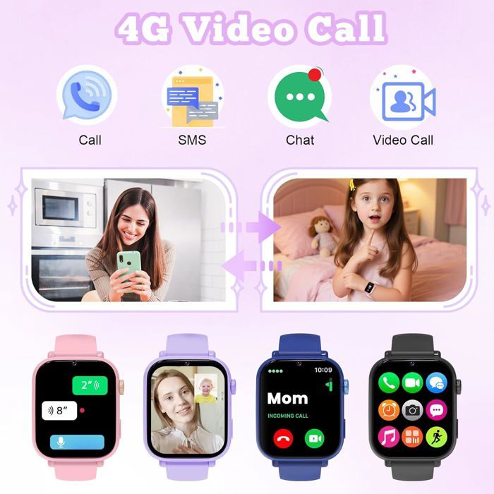 Montre Connectée Enfant 4G GPS - Appels Vidéo, SOS, Mode Classe - Smartwatch Pour Fille Et Garçon 4-12 Ans - 10