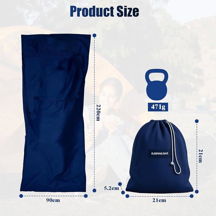 Sac De Couchage Compact Avec Oreiller Intégré - Ultra Léger Et Respirant - Idéal Pour Camping, Voyage Et Auberges - Bleu 90x220cm