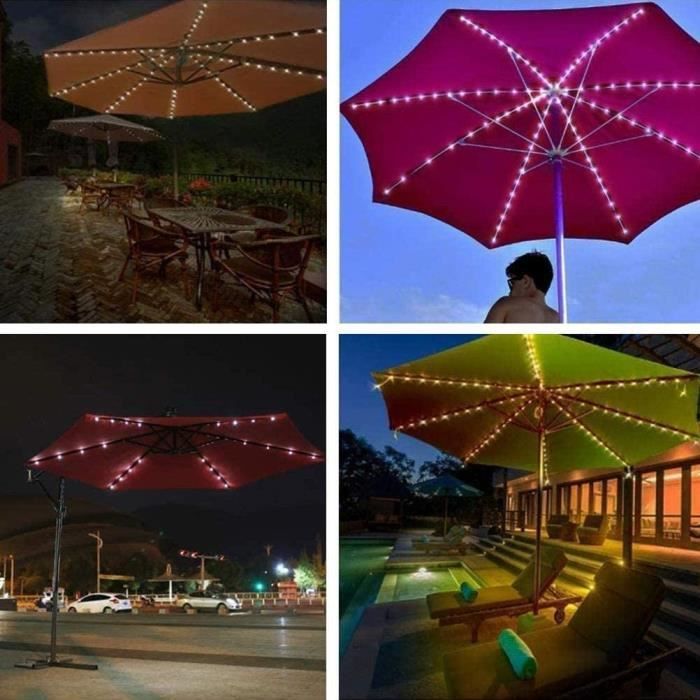 Guirlande Lumineuse Solaire Pour Parasol - 104 LED Blanc Chaud - IP67 Étanche - Télécommande