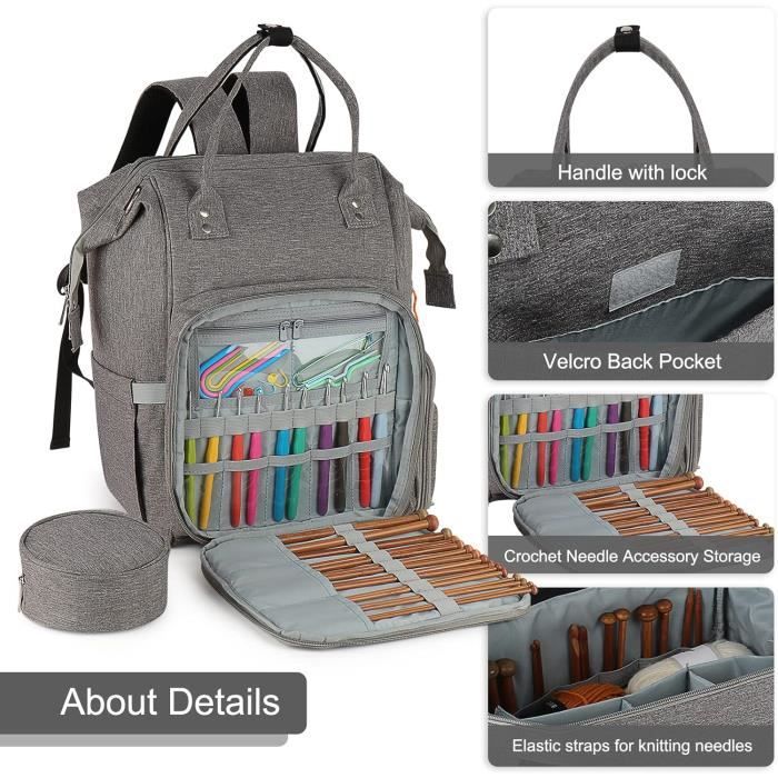 Leudes Sac à Dos Tricot & Crochet – Organisateur Fil Laine 25L, Poches Aiguilles, Anti-Eau, Grand Fourre-Tout Projets, Cadeau Tricoteuse