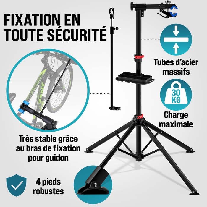 Pied d'atelier pliable MZH190 vélos 108-190cm réglable hauteur 25