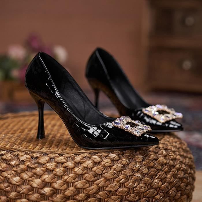 Escarpins Talons aiguilles en cuir carreaux PU Femme Hauteur