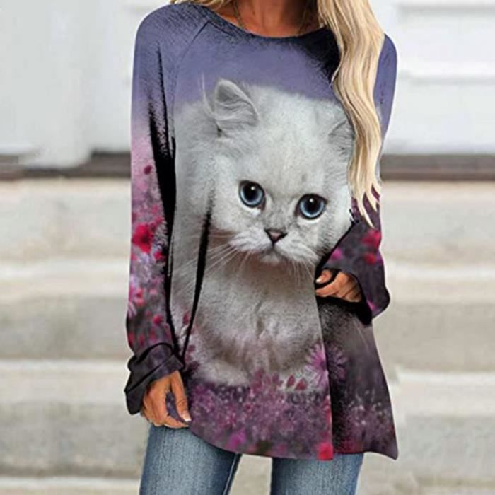 Pull femme motif chat on sale