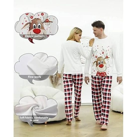 Pyjama Famille Noël - Ensemble Manches Longues Pour Homme, Femme, Enfant, Bébé - Motifs Festifs En Polaire Douce - Toutes Tailles