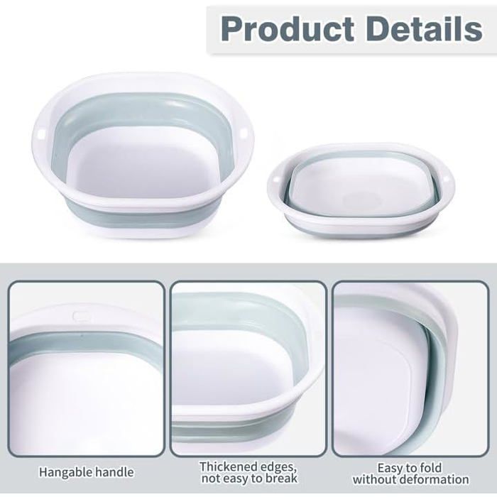 Bol Pliable 2.7 Litres Lavabo Pliable 2,7L - Bassine Portable Pour Camping, Cuisine Ou Rangement - Bleu, Avec Poignée Et Trous De Suspension Rangement Compact Voyage